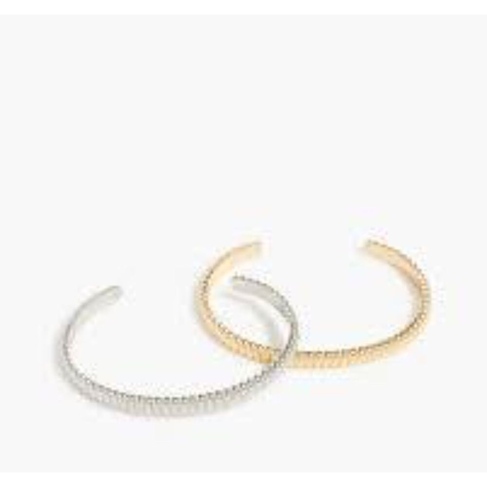 J. Crew Gold & Silver Ribbed Recycled-Brass Cuff Bracelet‎ Set – Petite Fit, NWT